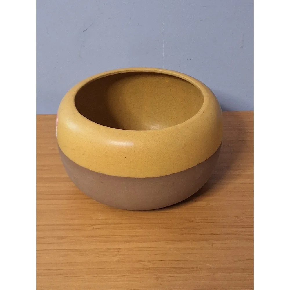 Haeger Potteries Two Tone Matte Yellow Brown Ceramic Planter Bowl Mid Century